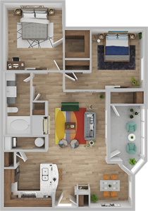 The Habersham- Two Bedroom / One Bath - 1048 Sq.Ft.*